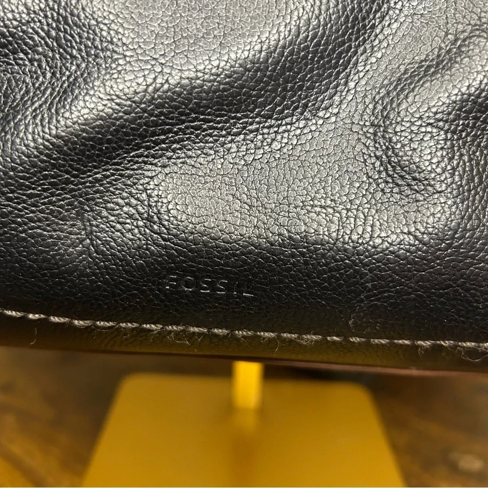 Fossil Black and Brown Leather Satchel